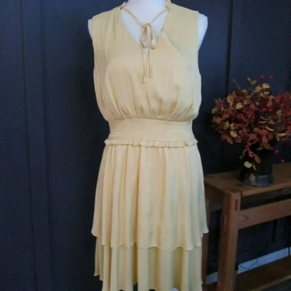 SAM EDELMAN Sleeveless Tiered Blouson Dress-Size 10-Banana NWT - Picture 1 of 14
